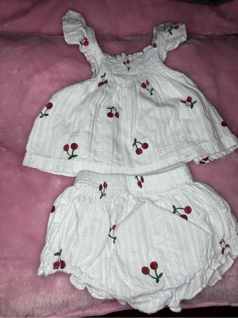 Baby White Cherry Embroidered Two-Piece Dress Set
